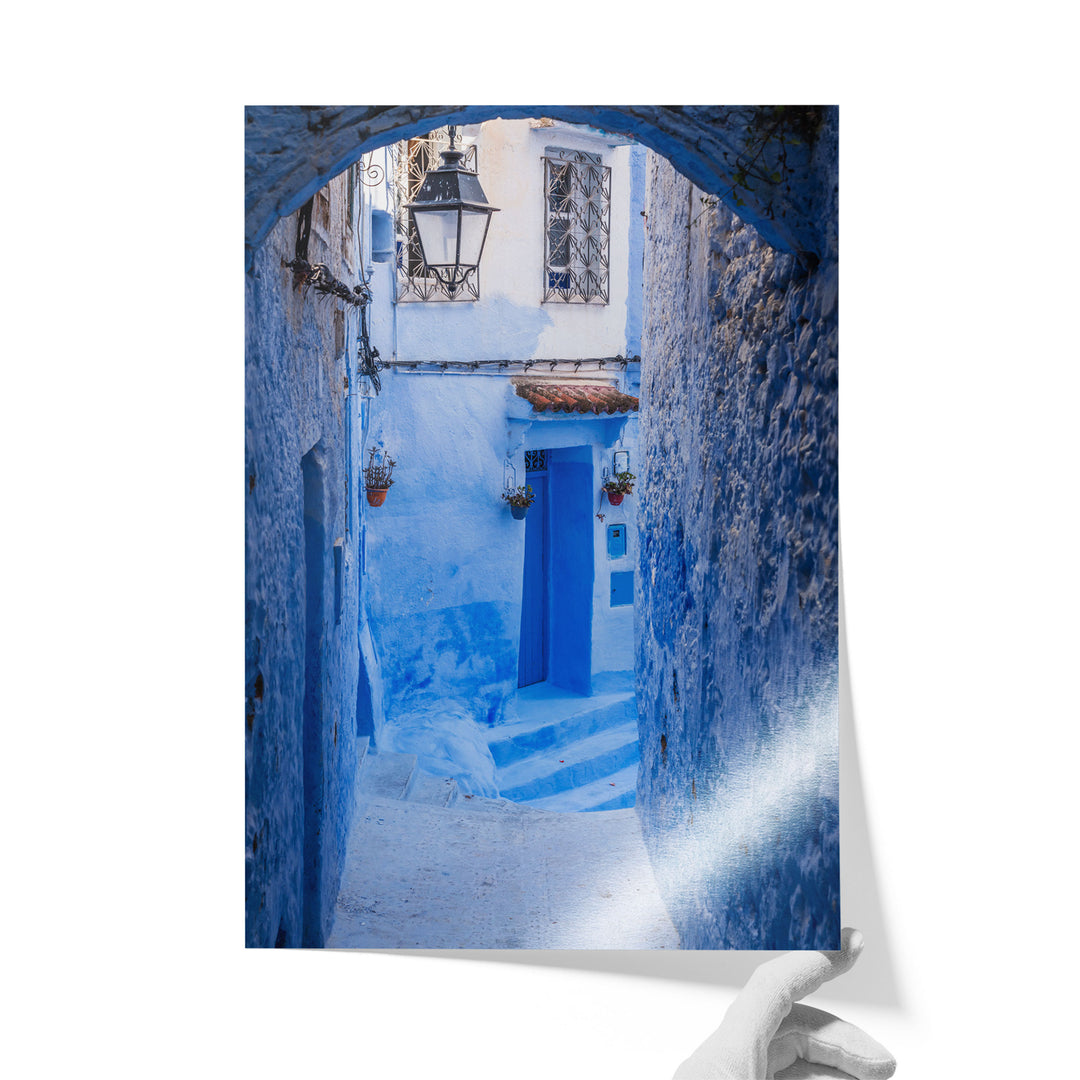 Blue Alley with Lantern, Chefchaouen, Morocco unframed print on lustre photo paper