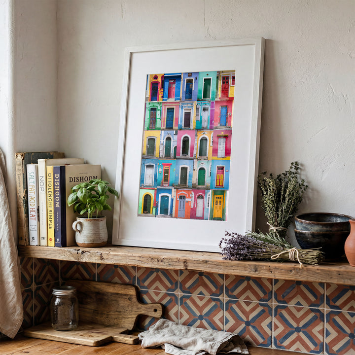 Colorful Doors of Brazil I framed print in a decorated room