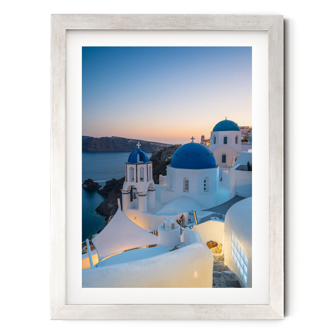 Iconic Santorini III, Oia, Greece print in a silver frame with white mat