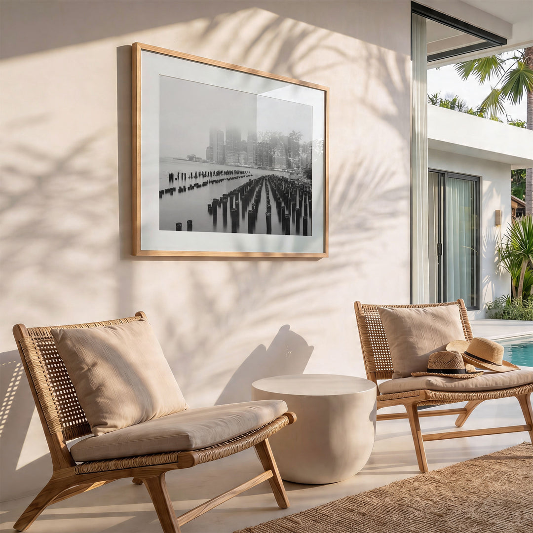Foggy Manhattan Skyline, New York City – B&amp;W wall art in a modern interior