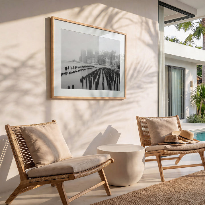 Foggy Manhattan Skyline, New York City – B&amp;W wall art in a modern interior