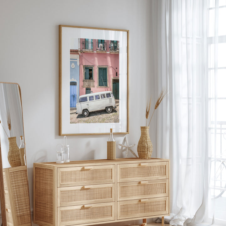 White Kombi Van, Pelourinho, Salvador, Brazil wall art in a contemporary home