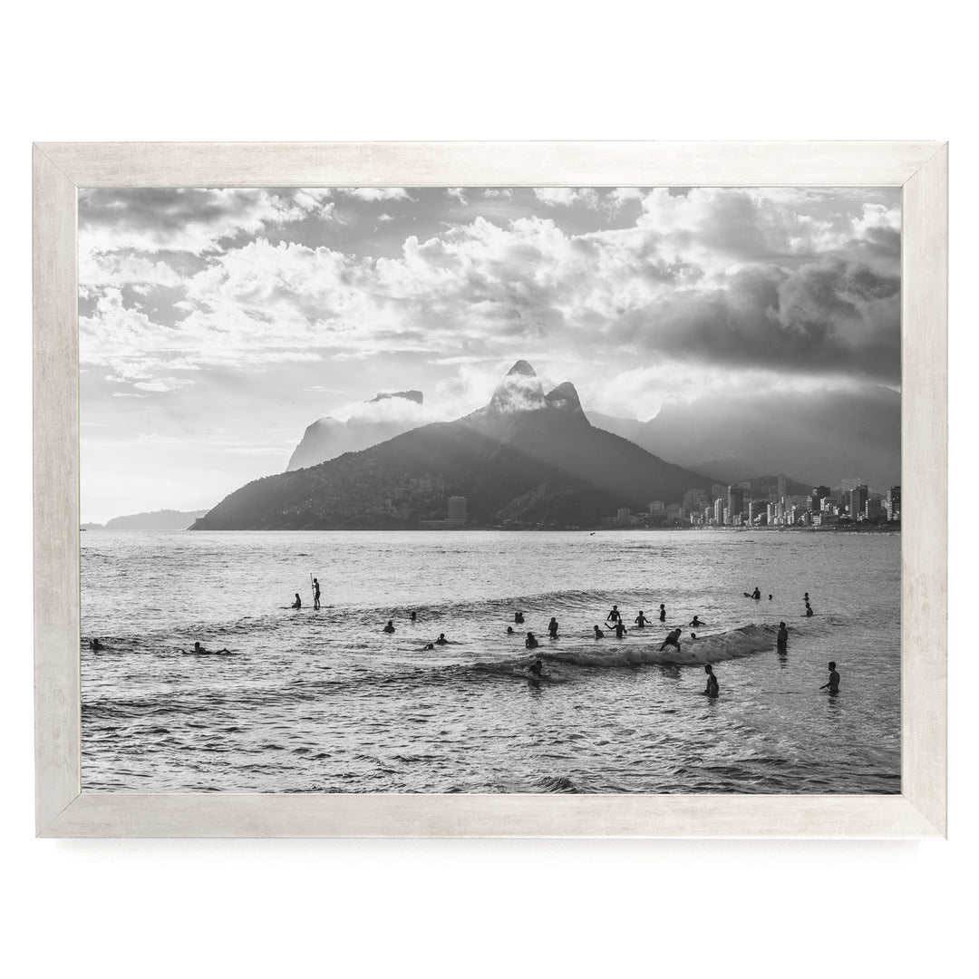 Sunlight over Ipanema, Rio de Janeiro, Brazil – B&amp;W print in a silver frame without mat