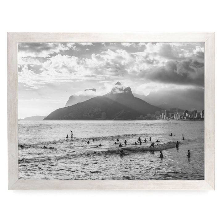 Sunlight over Ipanema, Rio de Janeiro, Brazil – B&amp;W print in a silver frame without mat