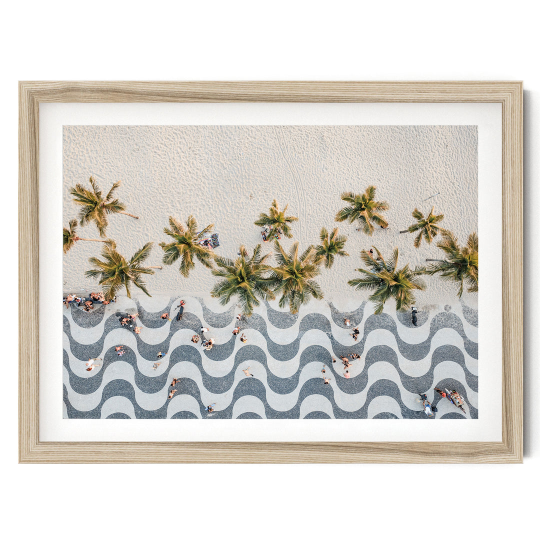 Copacabana Promenade from Above, Rio de Janeiro, Brazil fine art print in a natural wood frame with white mat