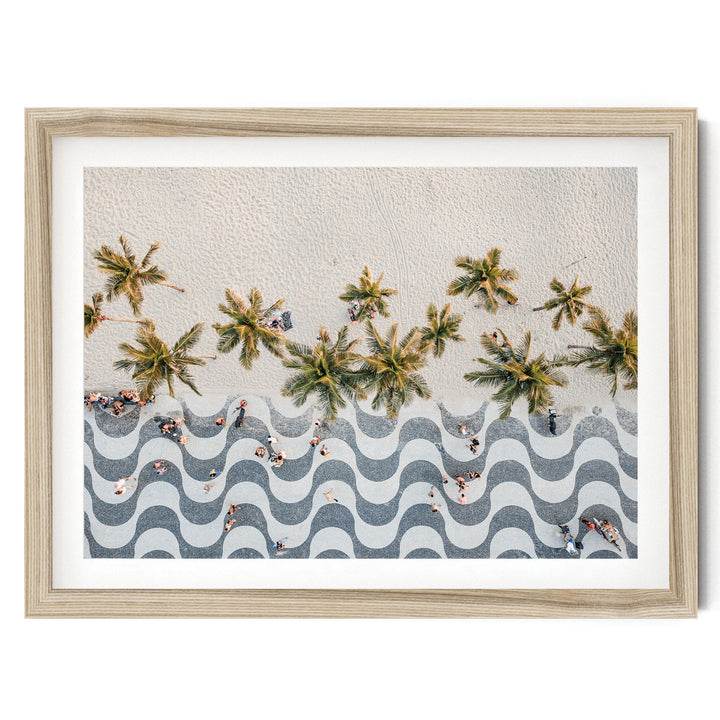 Copacabana Promenade from Above, Rio de Janeiro, Brazil fine art print in a natural wood frame with white mat