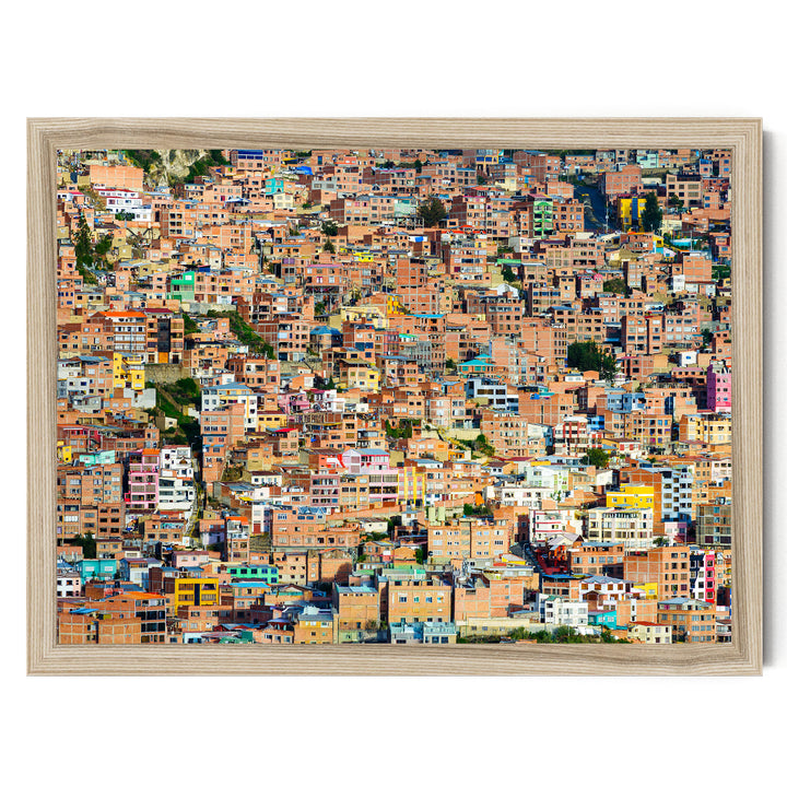 Colorful Houses of La Paz, Bolivia print in a natural wood frame without mat