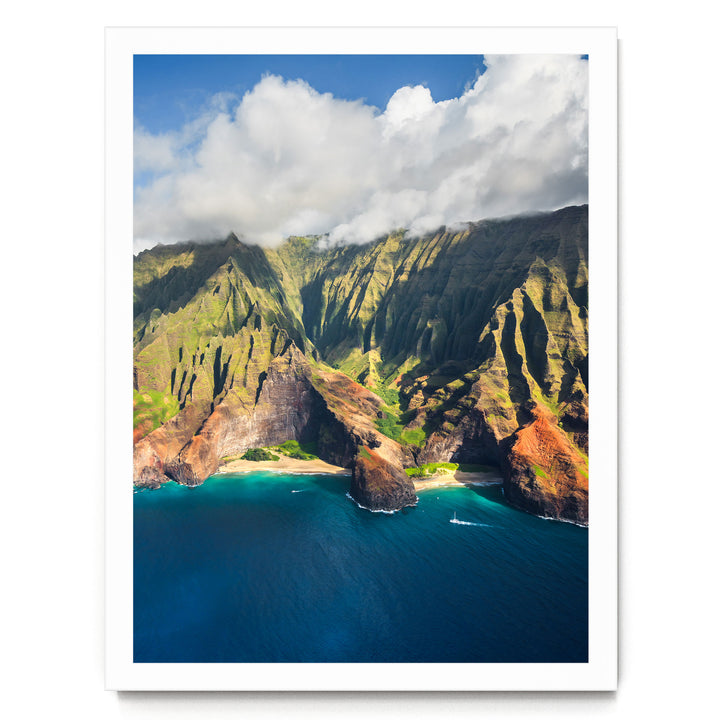 Kauai Cliffs II, Na Pali Coast, Hawaii print in a white frame without mat