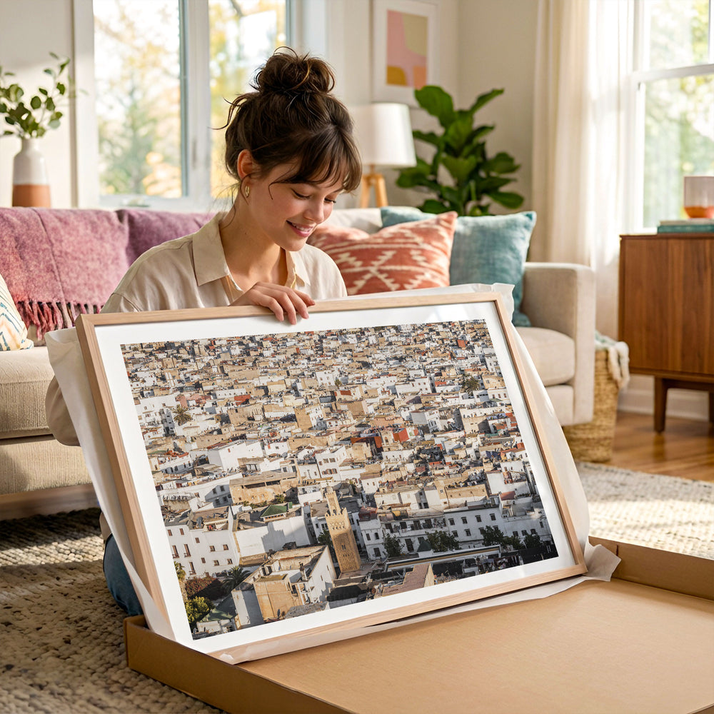 Medina of Rabat from Above, Morocco framed photography print in a lifestyle setting