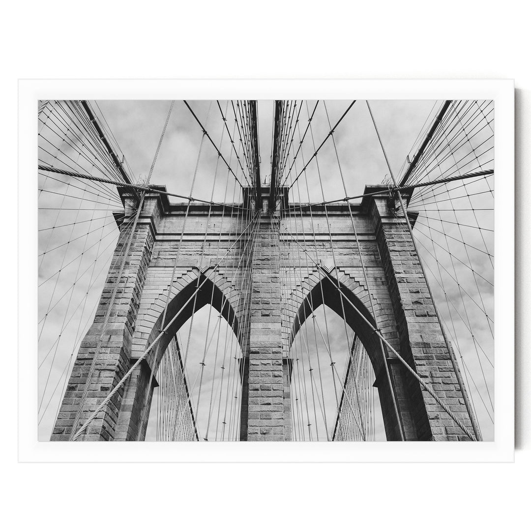 Brooklyn Bridge Tower, New York City – B&amp;W print in a white frame without mat