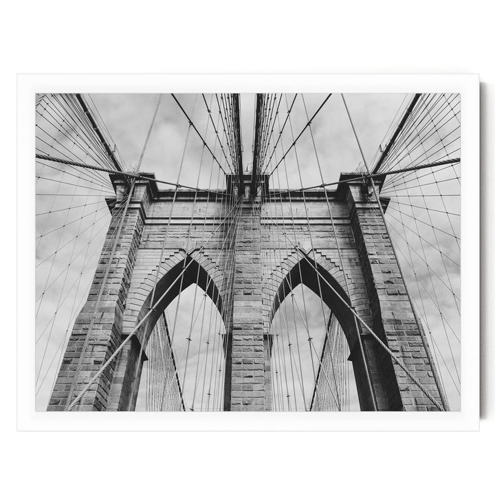 Brooklyn Bridge Tower, New York City – B&amp;W print in a white frame without mat