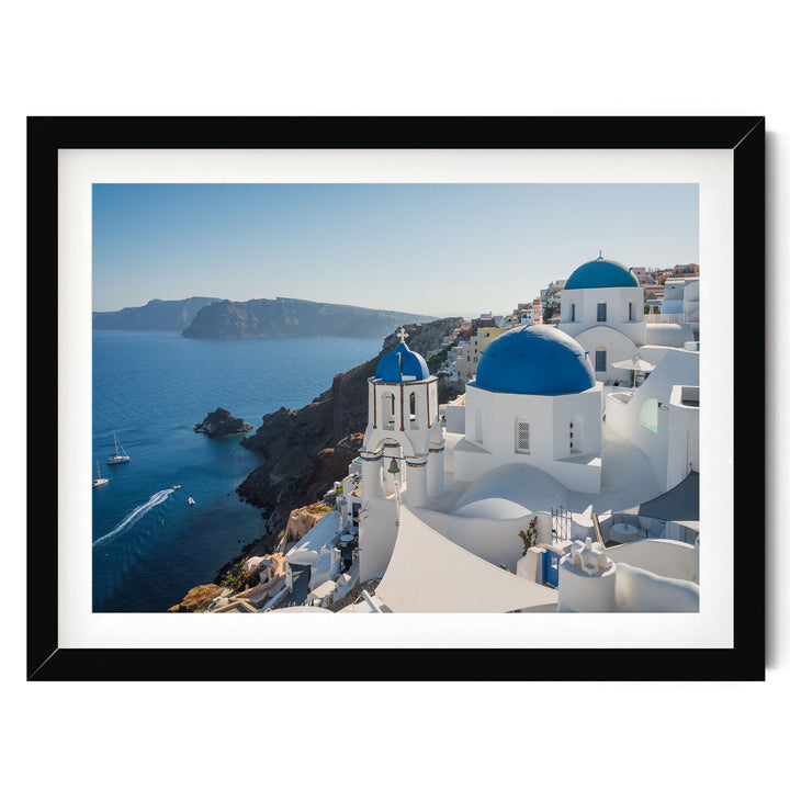 Blue Santorini, Oia, Greece print in a black frame with white mat