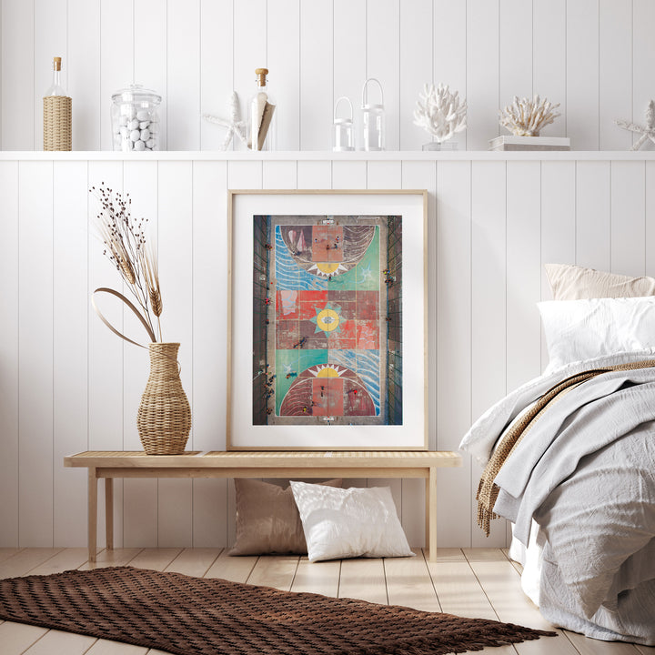 Painted Basketball Court from Above, Brazil framed wall art in a home interior