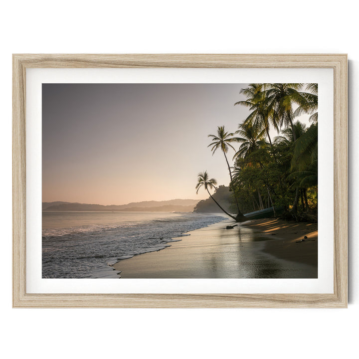 Palm Beach at Dawn, Drake Bay, Costa Rica fine art print in a natural wood frame with white mat