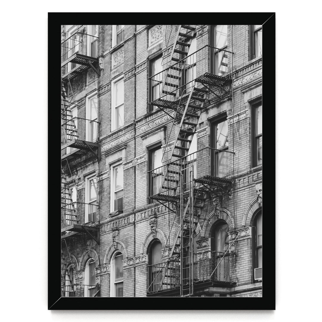 Fire Escapes, New York City – B&amp;W print in a black frame without mat