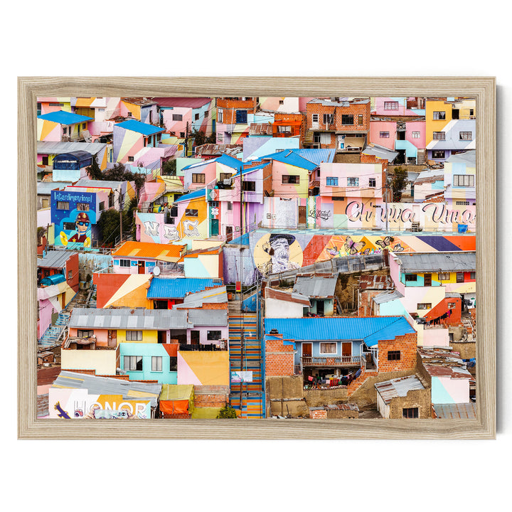 Colorful Hillside Houses, La Paz, Bolivia print in a natural wood frame without mat