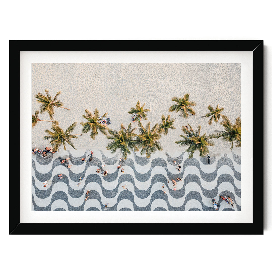 Copacabana Promenade from Above, Rio de Janeiro, Brazil print in a black frame with white mat