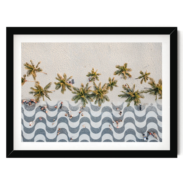 Copacabana Promenade from Above, Rio de Janeiro, Brazil print in a black frame with white mat