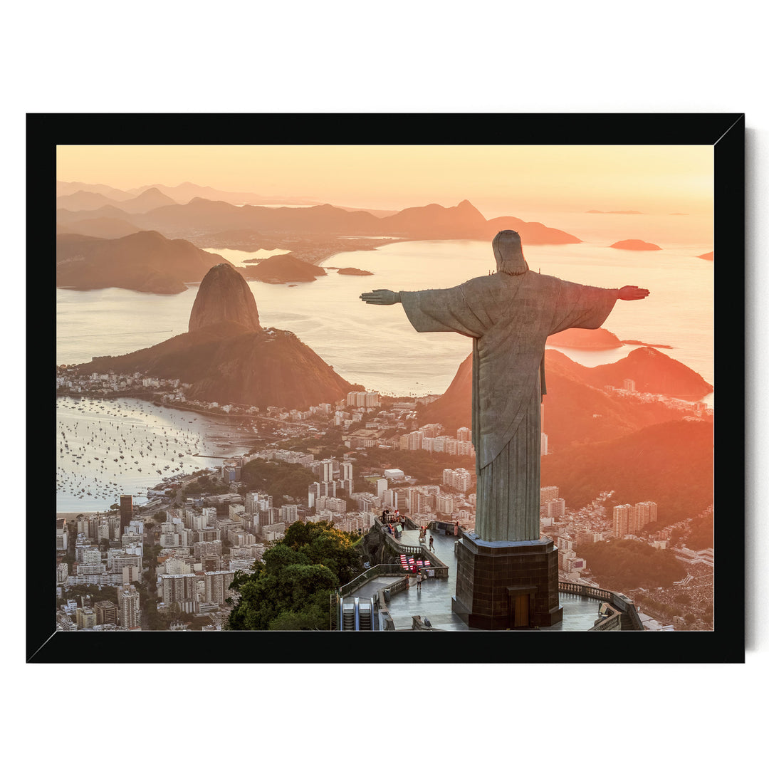 Christ the Redeemer at Golden Hour, Rio de Janeiro, Brazil print in a black frame without mat