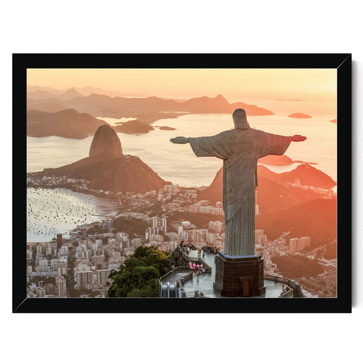 Christ the Redeemer at Golden Hour, Rio de Janeiro, Brazil print in a black frame without mat