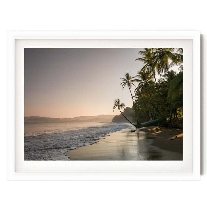 Palm Beach at Dawn, Drake Bay, Costa Rica print in a white frame with white mat