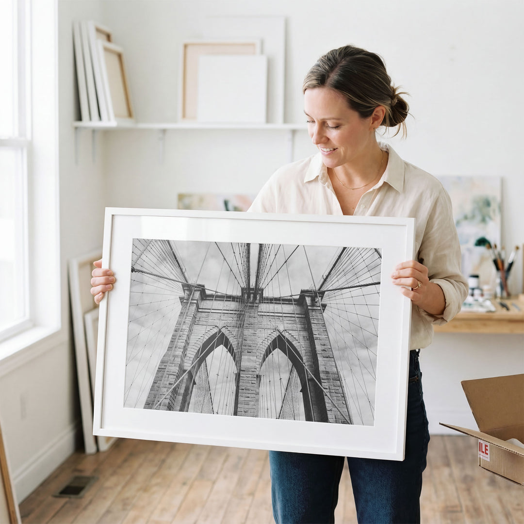 Brooklyn Bridge Tower, New York City – B&amp;W wall art in a contemporary home