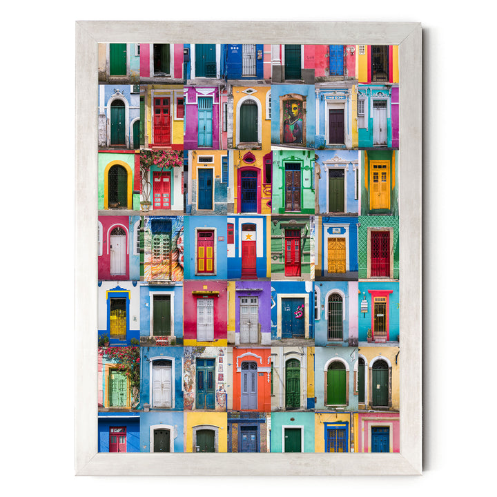 Colorful Doors of Brazil III print in a silver frame without mat