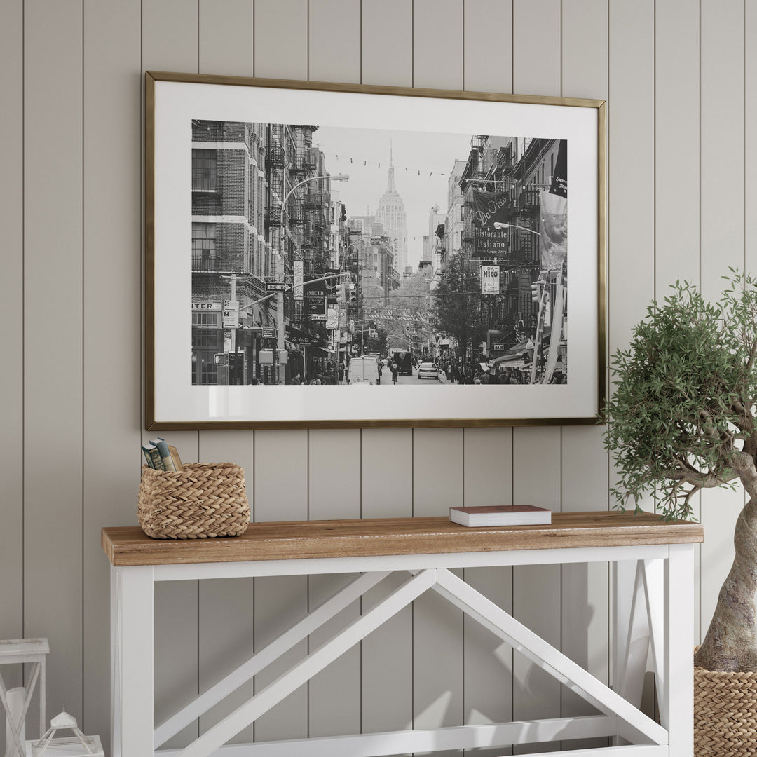 Little Italy and Empire State Building, New York City – B&amp;W framed wall art in a home interior