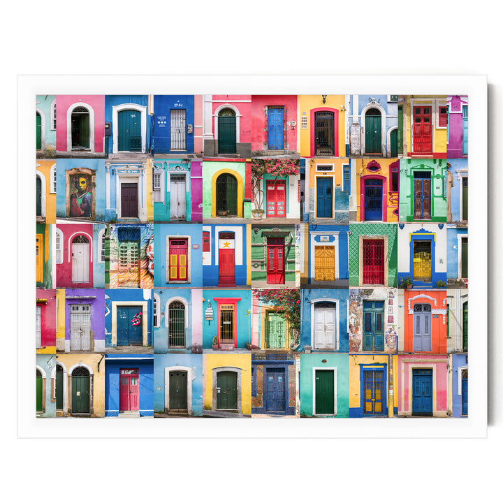 Colorful Doors of Brazil IV print in a white frame without mat