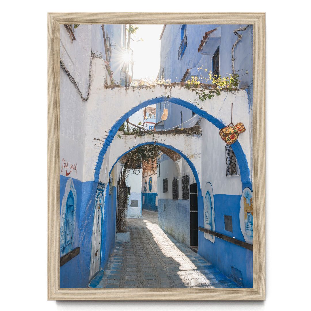 Blue Archways, Chefchaouen, Morocco print in a natural wood frame without mat