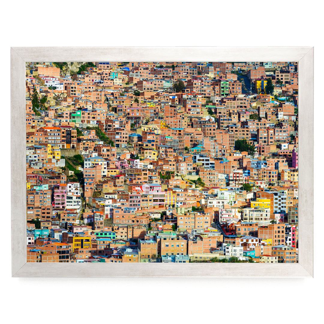 Colorful Houses of La Paz, Bolivia print in a silver frame without mat