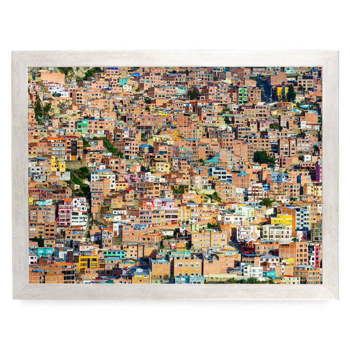 Colorful Houses of La Paz, Bolivia print in a silver frame without mat