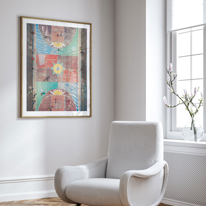 Painted Basketball Court from Above, Brazil framed wall art in a cozy interior
