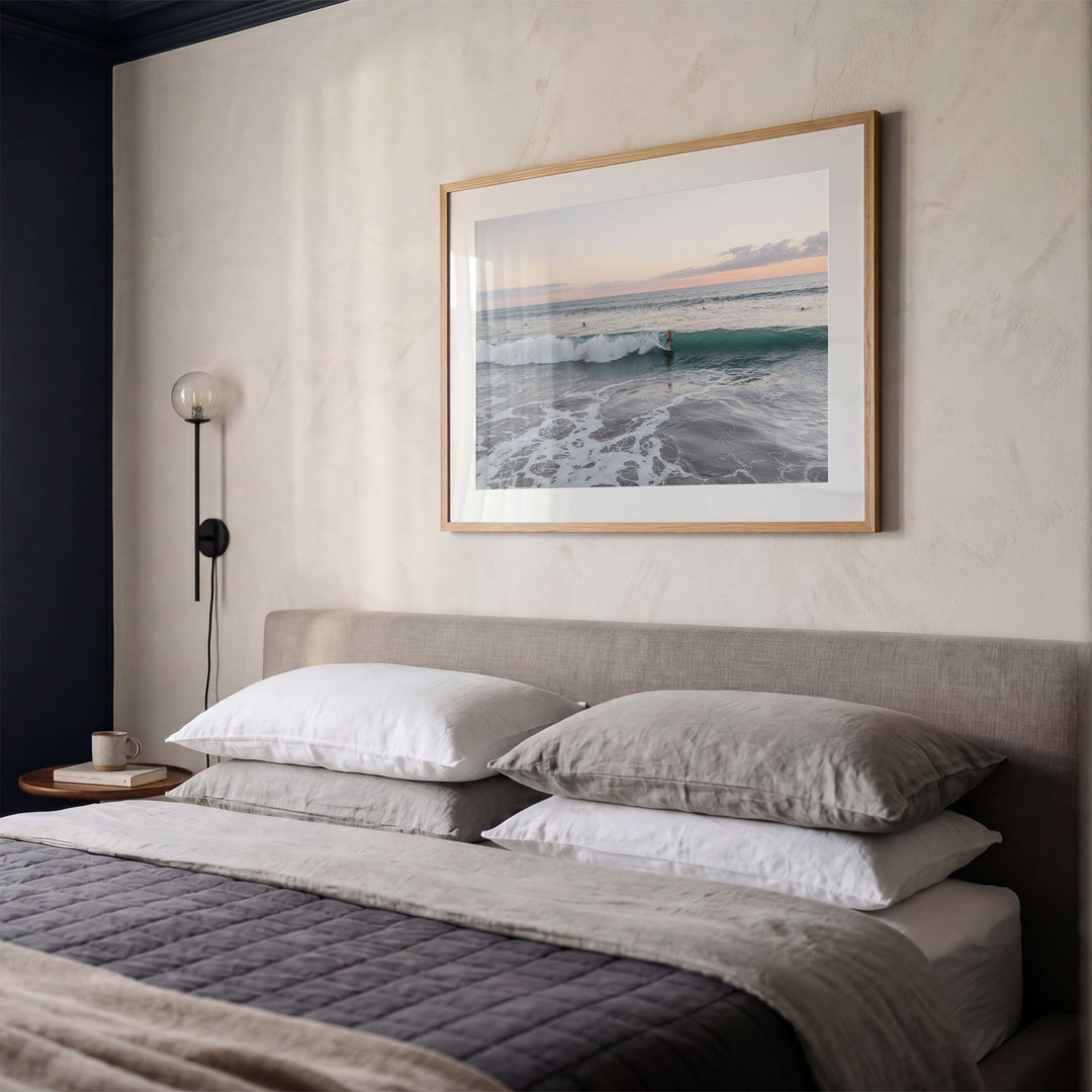 Riding the Wave at Sunset II, Costa Rica framed print styled on the wall