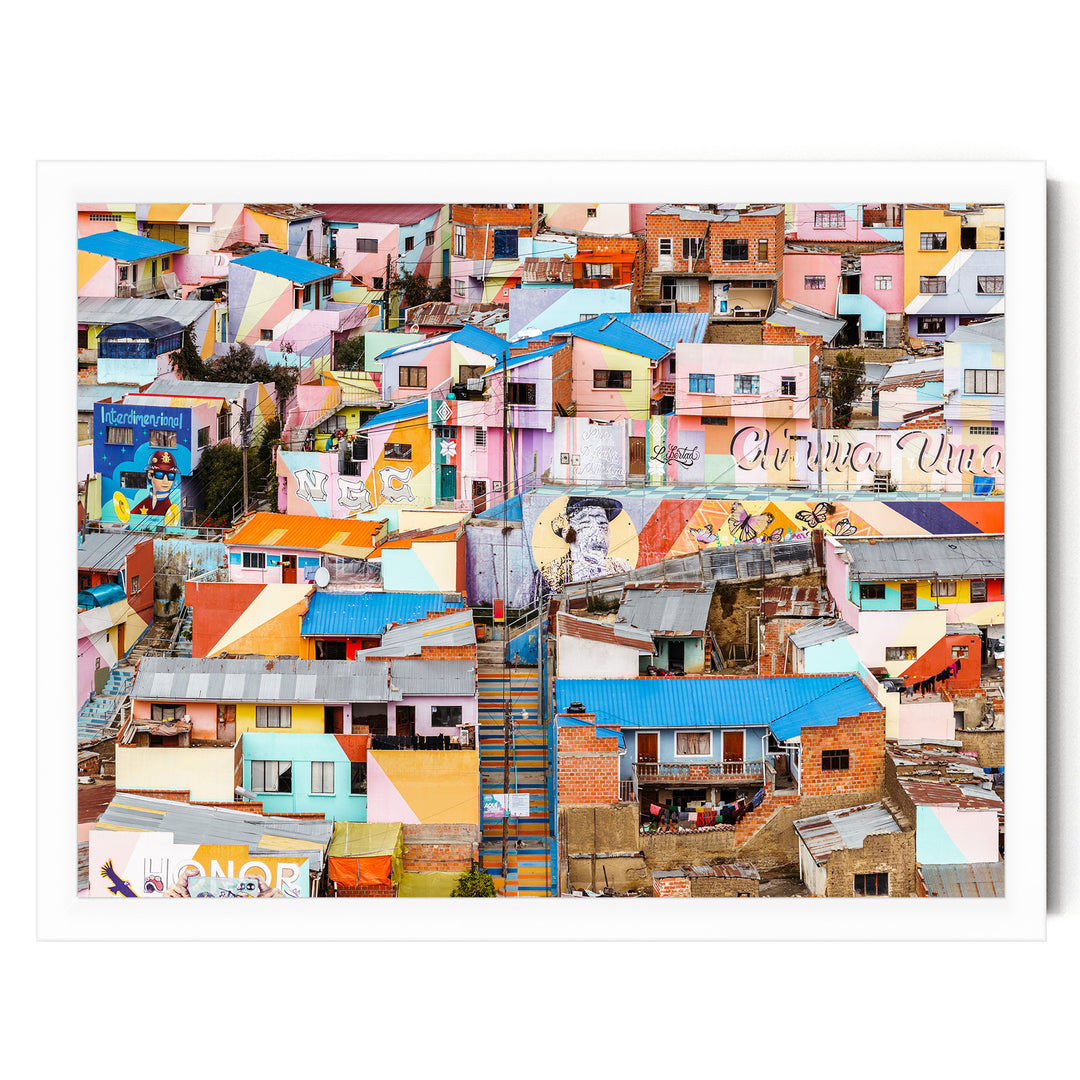 Colorful Hillside Houses, La Paz, Bolivia print in a white frame without mat
