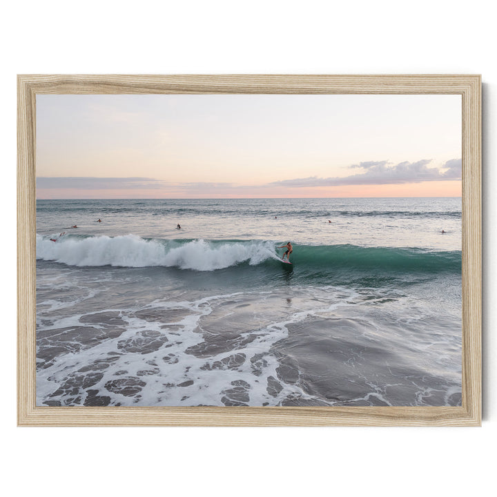 Riding the Wave at Sunset II, Costa Rica print in a natural wood frame without mat