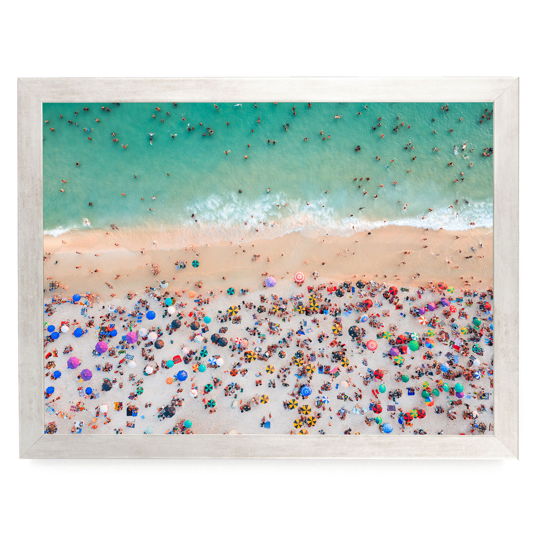 Beach Umbrellas from Above, Ipanema, Rio de Janeiro, Brazil print in a silver frame without mat