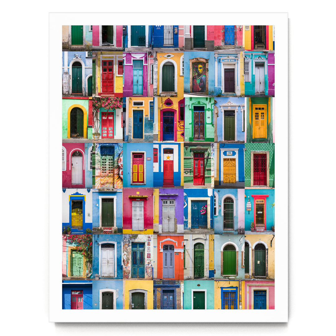 Colorful Doors of Brazil III print in a white frame without mat