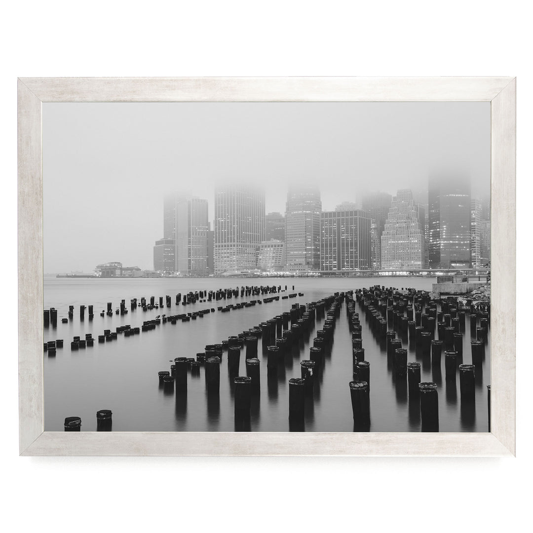 Foggy Manhattan Skyline, New York City – B&amp;W print in a silver frame without mat