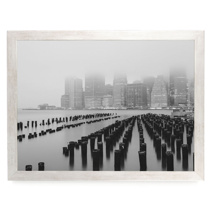 Foggy Manhattan Skyline, New York City – B&amp;W print in a silver frame without mat