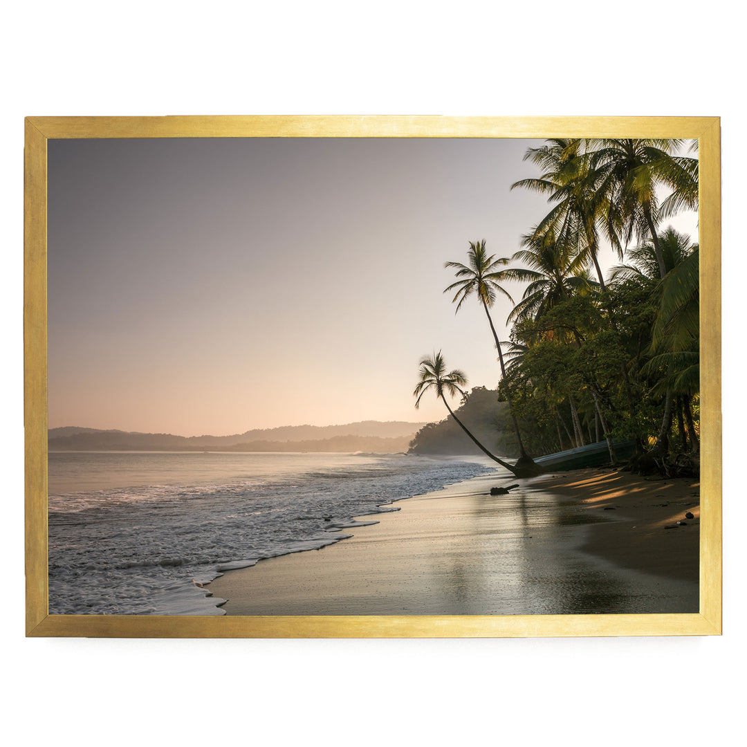 Palm Beach at Dawn, Drake Bay, Costa Rica print in a gold frame without mat