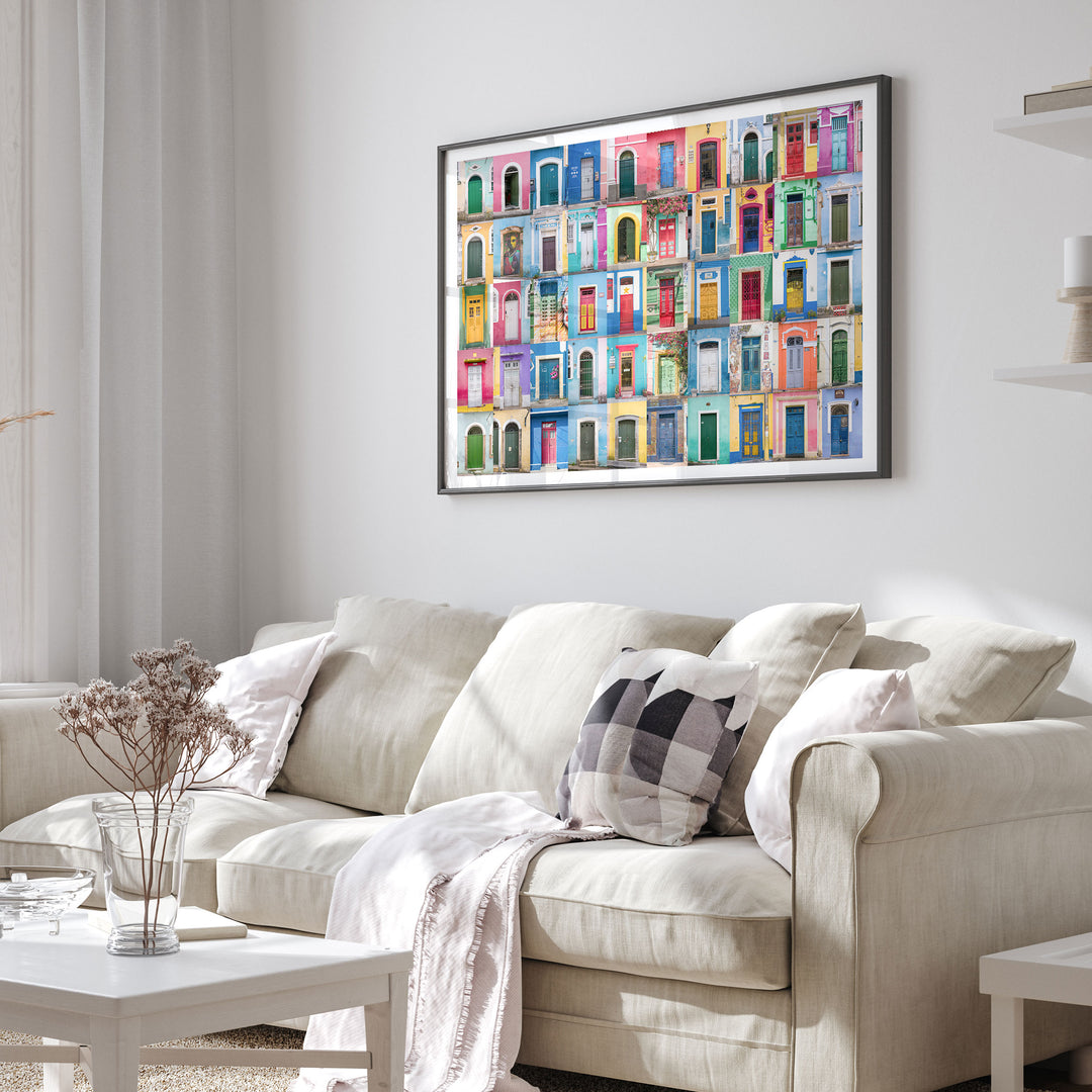 Colorful Doors of Brazil IV framed print in a living room setting