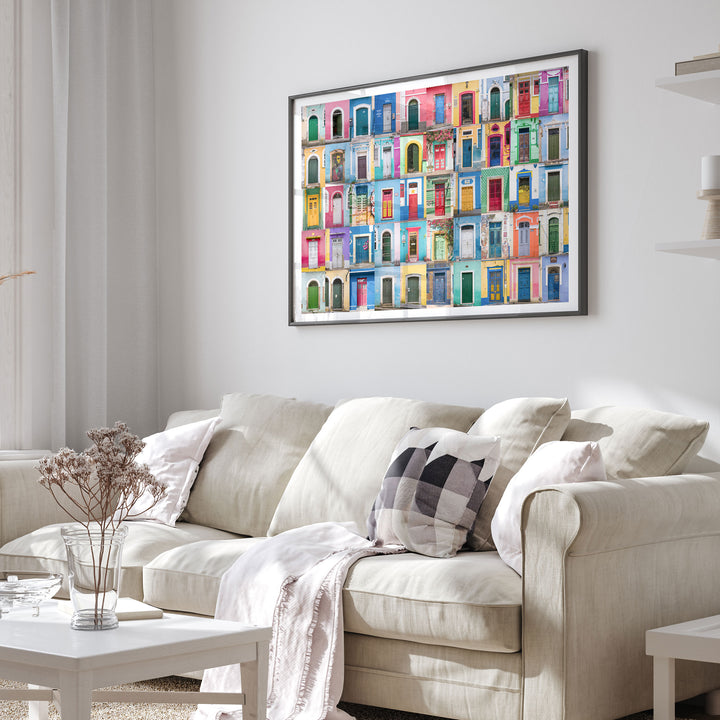 Colorful Doors of Brazil IV framed print in a living room setting