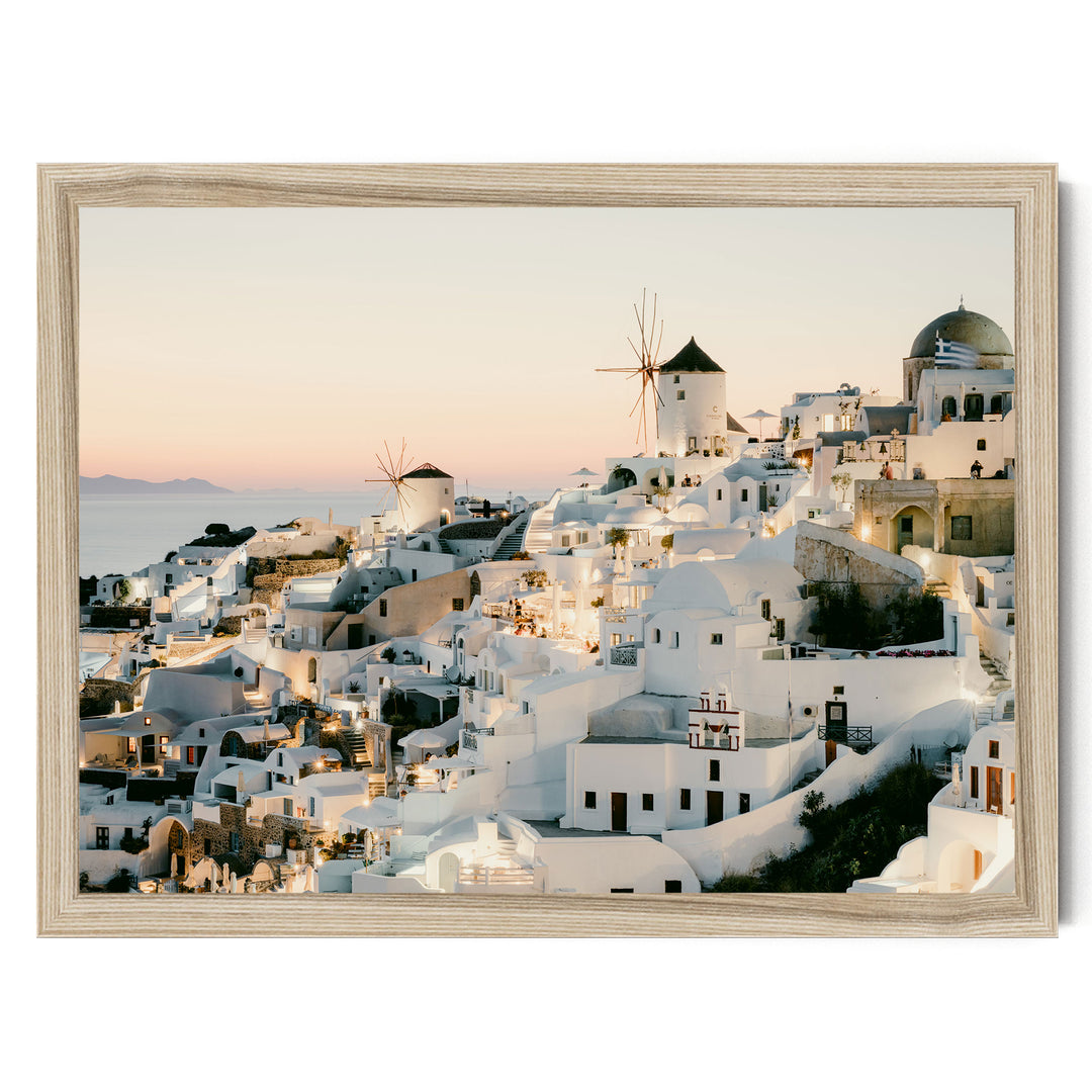 Sunset in Oia IV, Santorini, Greece print in a natural wood frame without mat