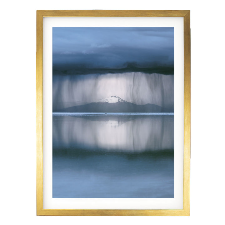 Storm over Salar de Uyuni I, Bolivia print in a gold frame with white mat