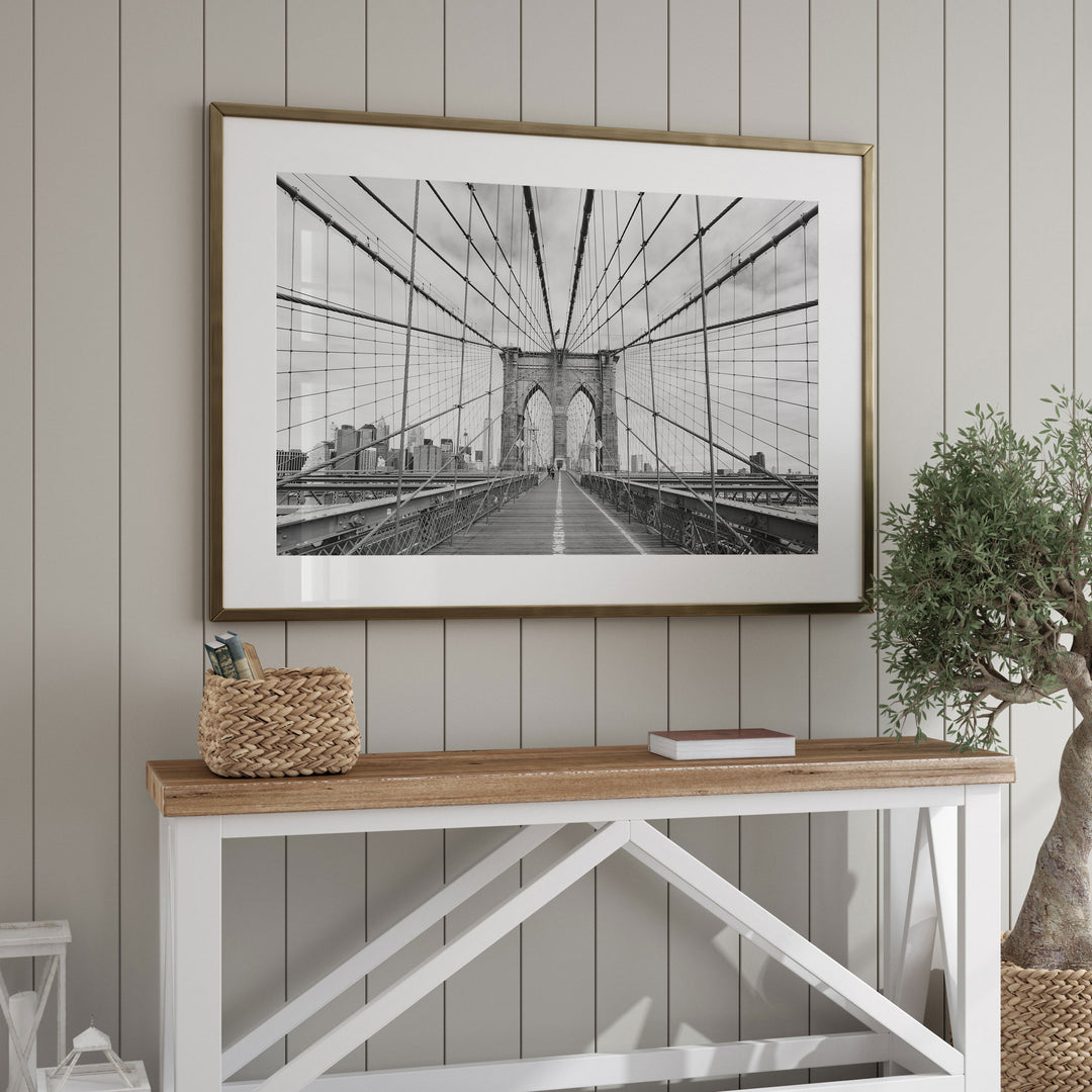 Brooklyn Bridge Walkway, New York City – B&amp;W framed wall art in a home interior