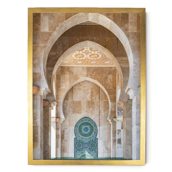 Mosaic Archway, Hassan II Mosque, Casablanca print in a gold frame without mat