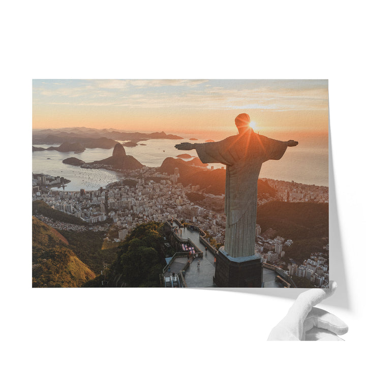 Christ the Redeemer at Sunrise, Rio de Janeiro, Brazil unframed print on matte fine art paper