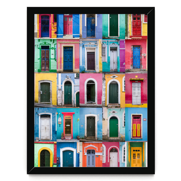 Colorful Doors of Brazil I print in a black frame without mat