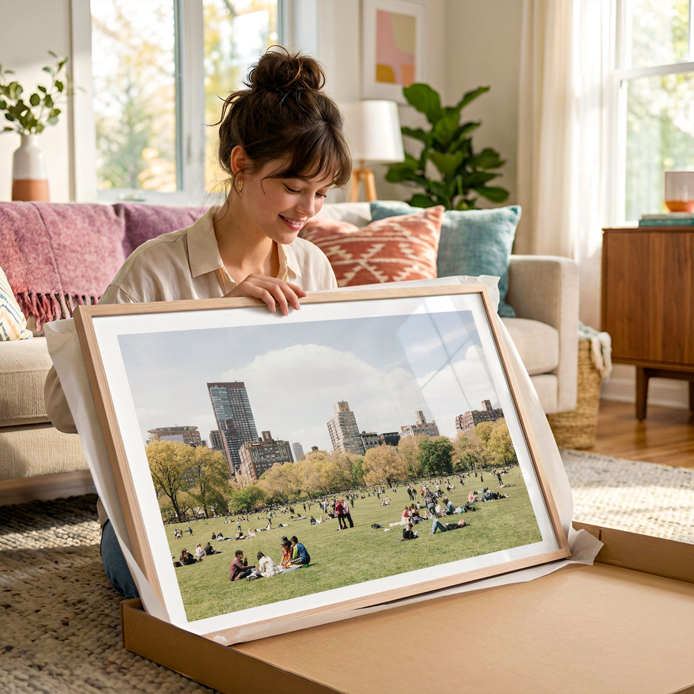 Sheep Meadow, Central Park, New York City framed photography print in a lifestyle setting